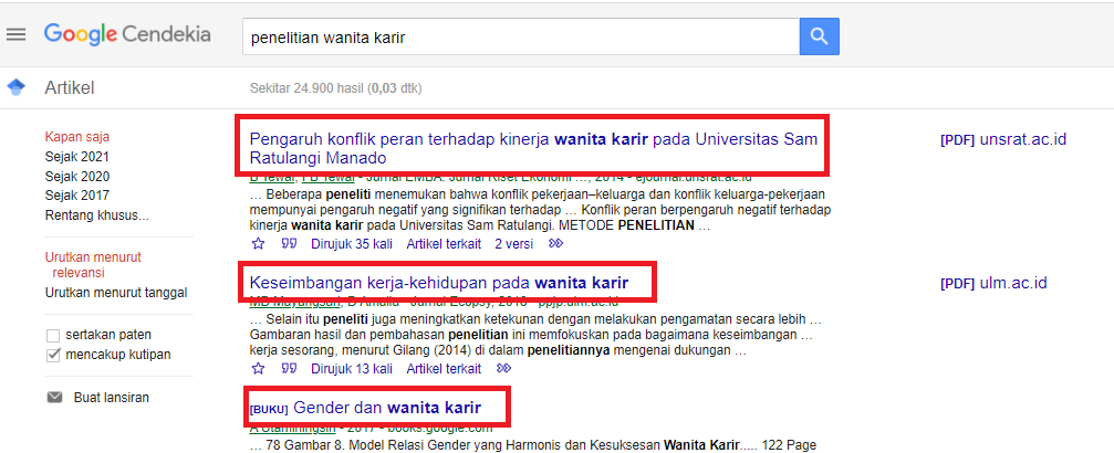 memilih hasil pencarian pada panduan google scholar