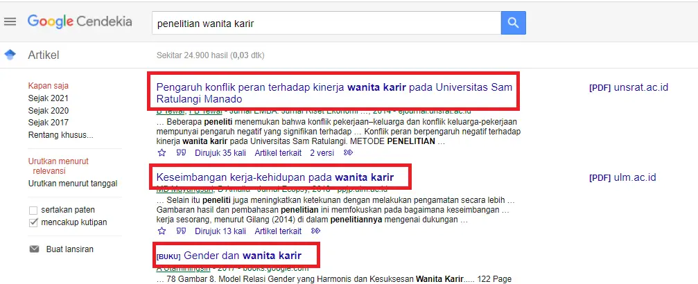 memilih hasil pencarian pada panduan google scholar