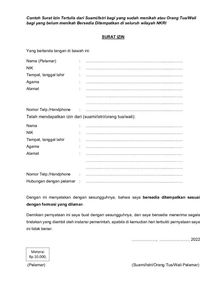 Format Surat Izin PPPK Kemenag 2022