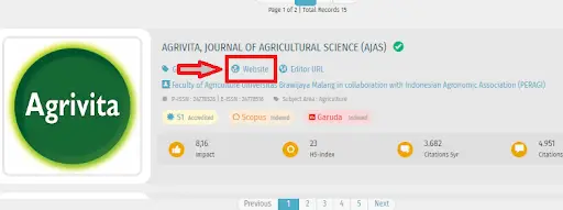 Klik tombol “Webiste” yang terletak di bawah nama jurnal
