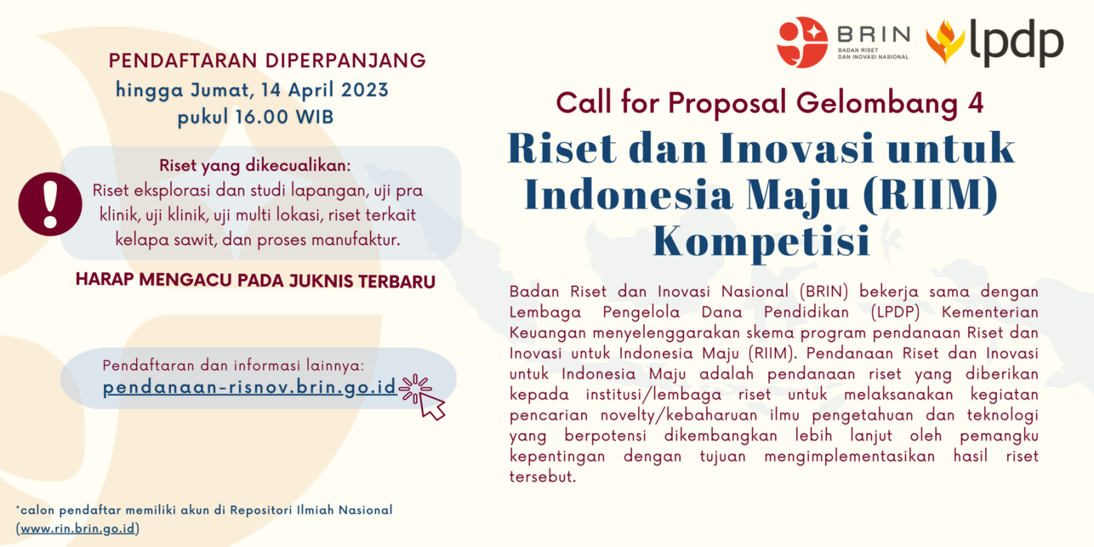 Call For Proposal Riset Dan Inovasi Untuk Indonesia Maju 2023