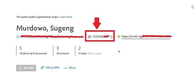 Tampilan ID Scopus seorang Author