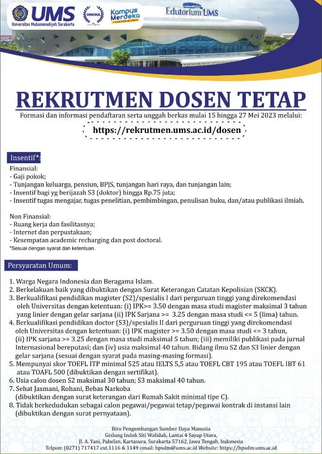 Lowongan dosen universitas muhammadiyah surakarta