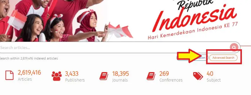 Cari tombol “Advanced Search” yang ada di halaman utama Garuda