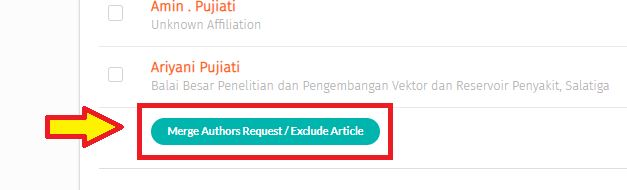 Silakan klik tombol “Merge Author Request/Exclude Article”. 