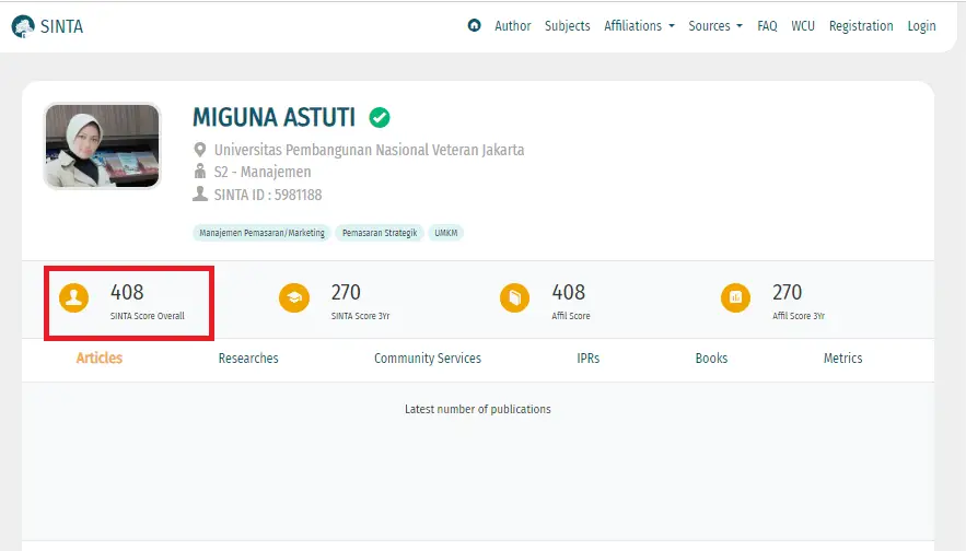 tampilan sinta score overall