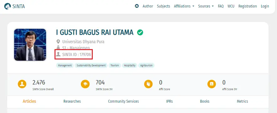 cara melihat id sinta, cara mengecek id sinta