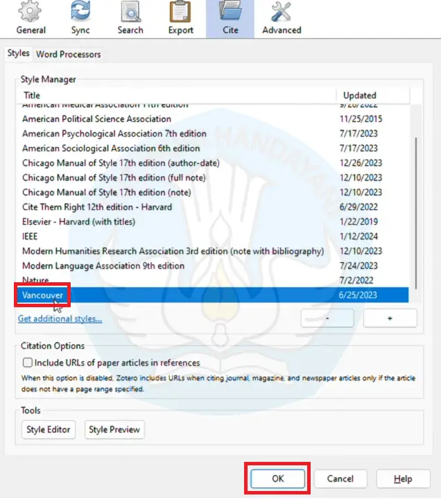 klik opsi Vancouver dan klik OK