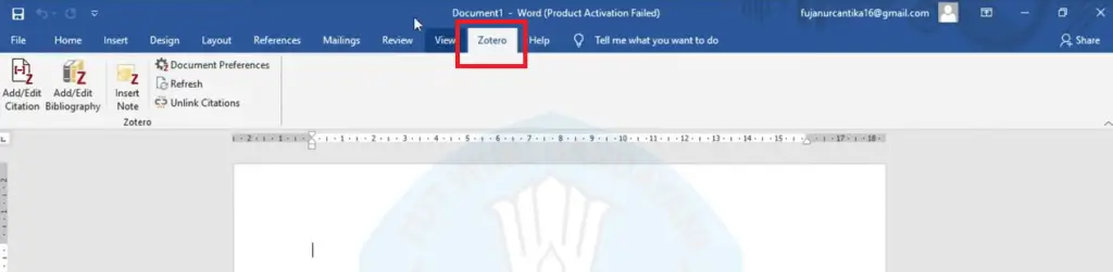 klik menu Zotero pas microsoft word