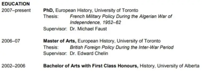 contoh riwayat pendidikan di cv