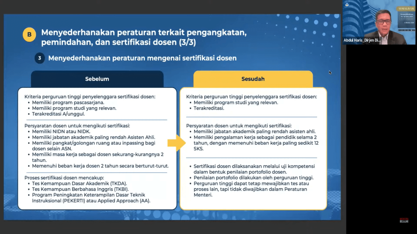 sosialisasi Permendikbudristek Nomor 44 Tahun 2024 aturan sertifikasi dosen