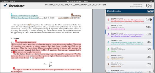 contoh hasil cek plagiarisme menggunakan iThenticate