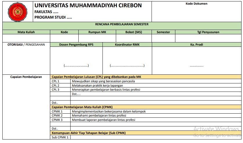RPS berbasis OBE di Universitas Muhammadiyah Cirebon